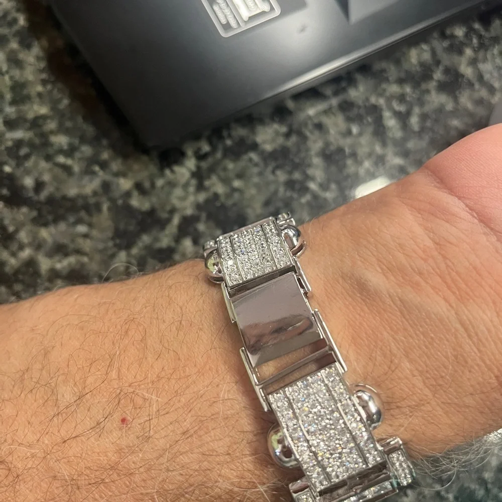 New Men's Rhodium Plated 925 Sterling Silver Chunky CZ Hip Hop Link Bracelet